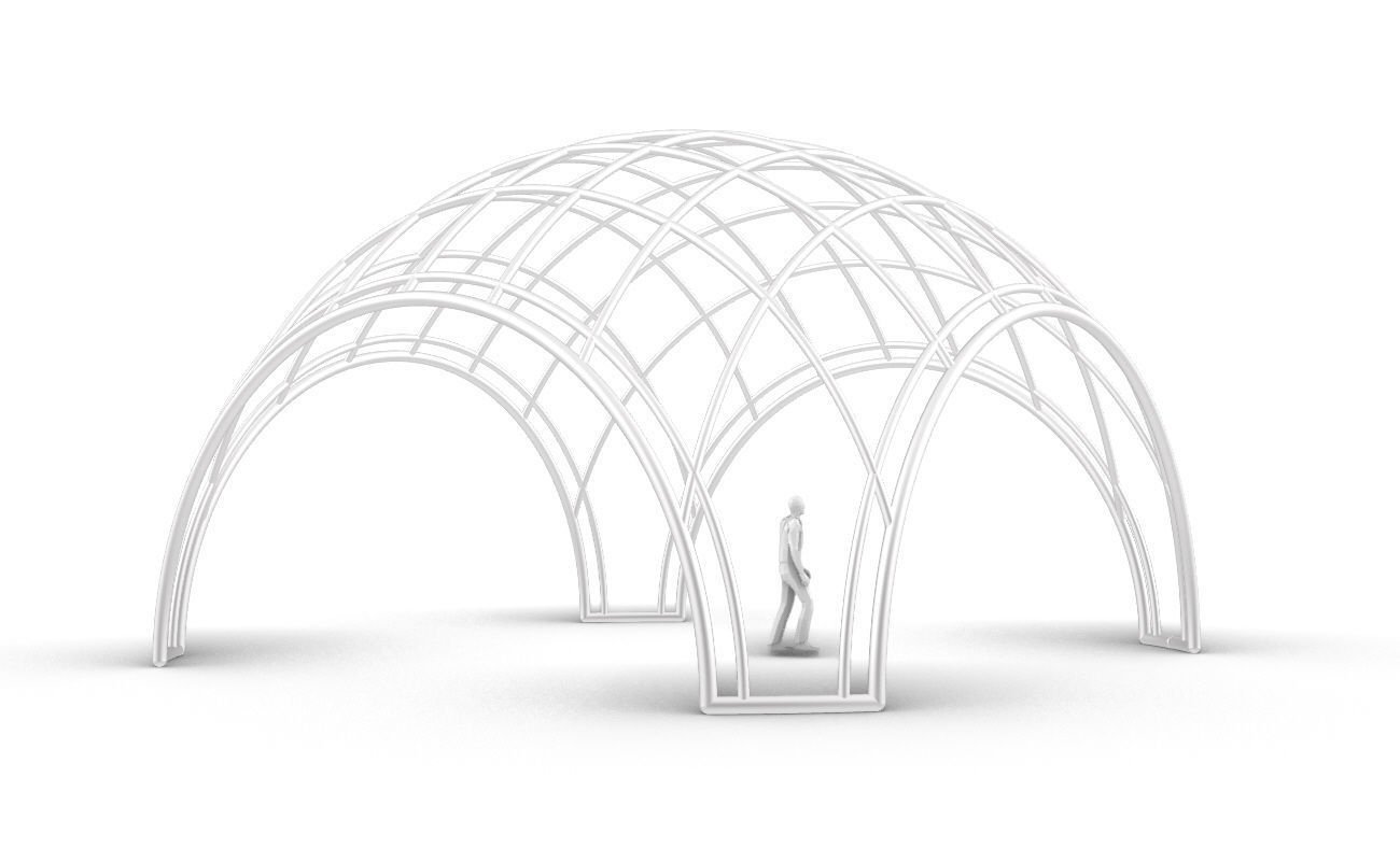 Dome Structure with Arched Entry and Diagonal Wireframe Design 3D model_36
