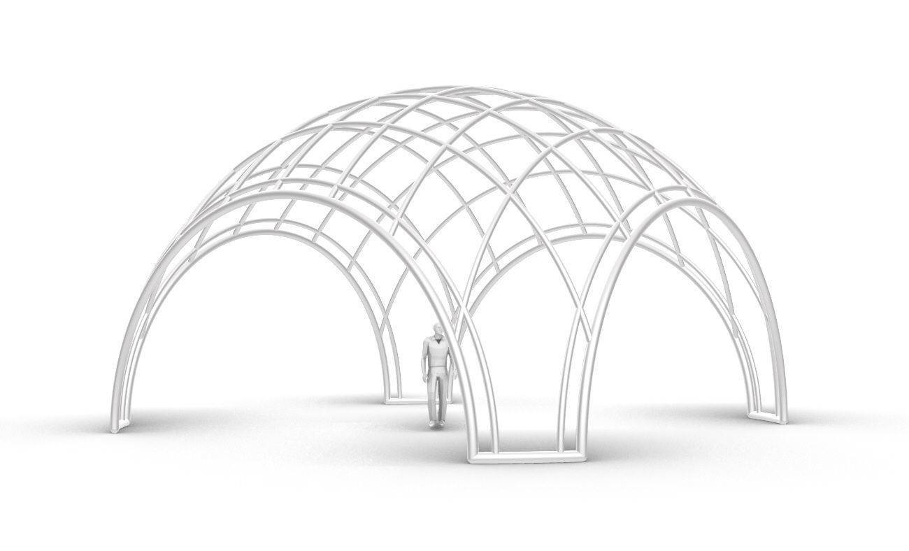 Dome Structure with Arched Entry and Diagonal Wireframe Design 3D model_21