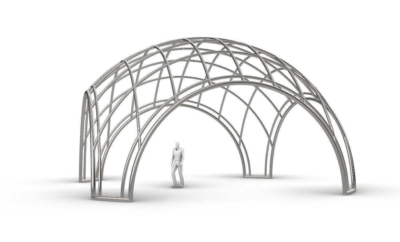 Dome Structure with Arched Entry and Diagonal Wireframe Design 3D model_3