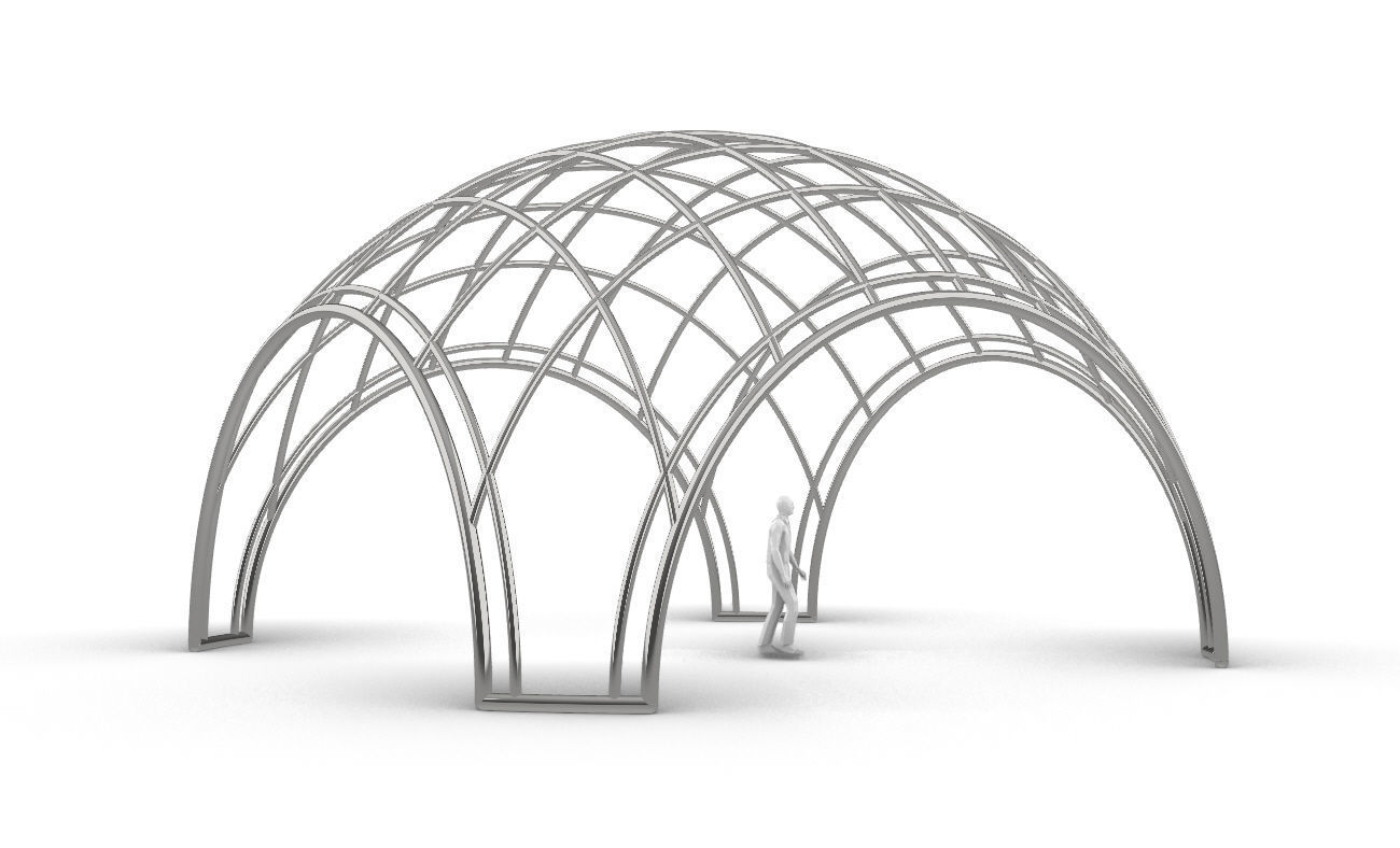 Dome Structure with Arched Entry and Diagonal Wireframe Design 3D model_17