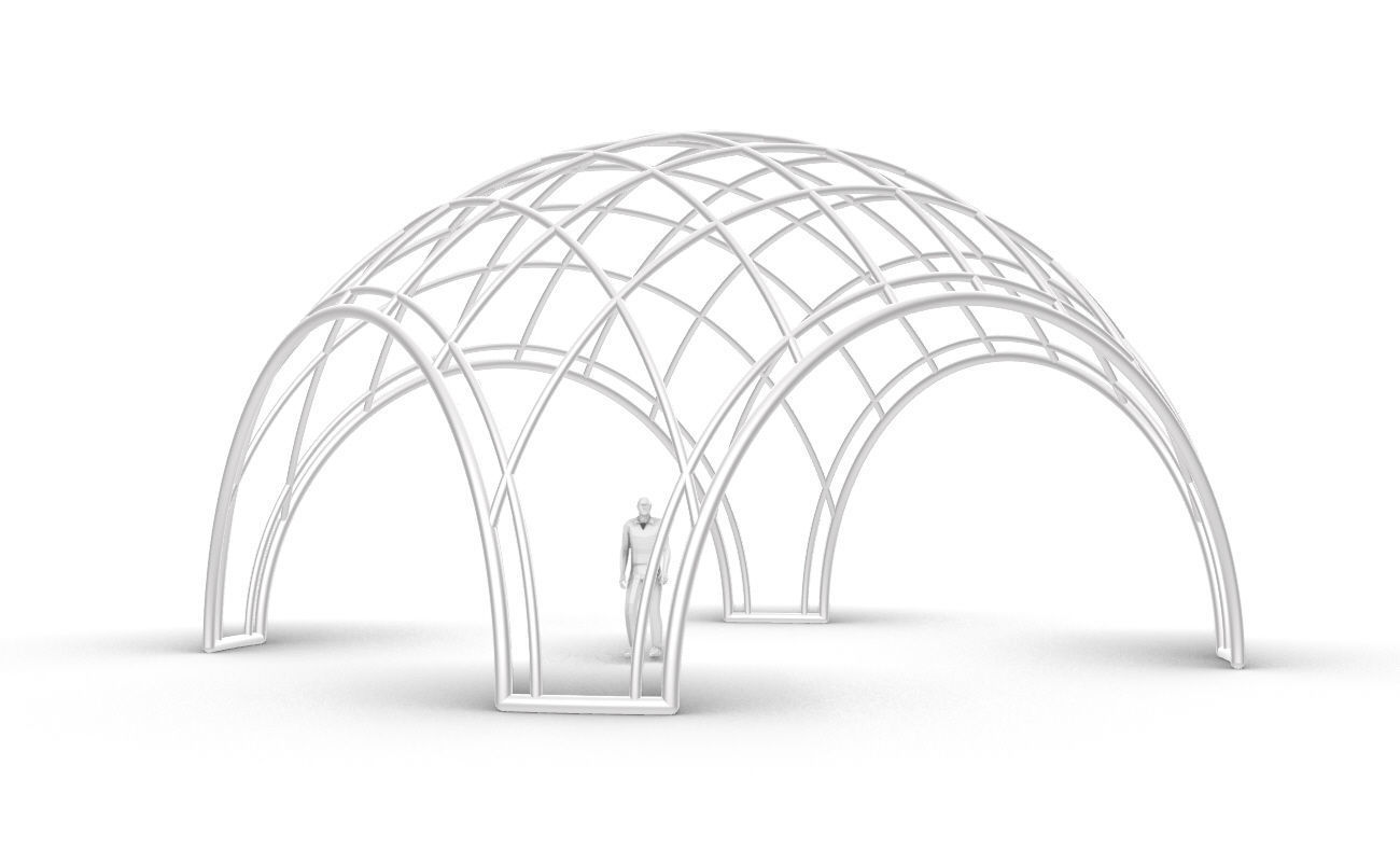 Dome Structure with Arched Entry and Diagonal Wireframe Design 3D model_22