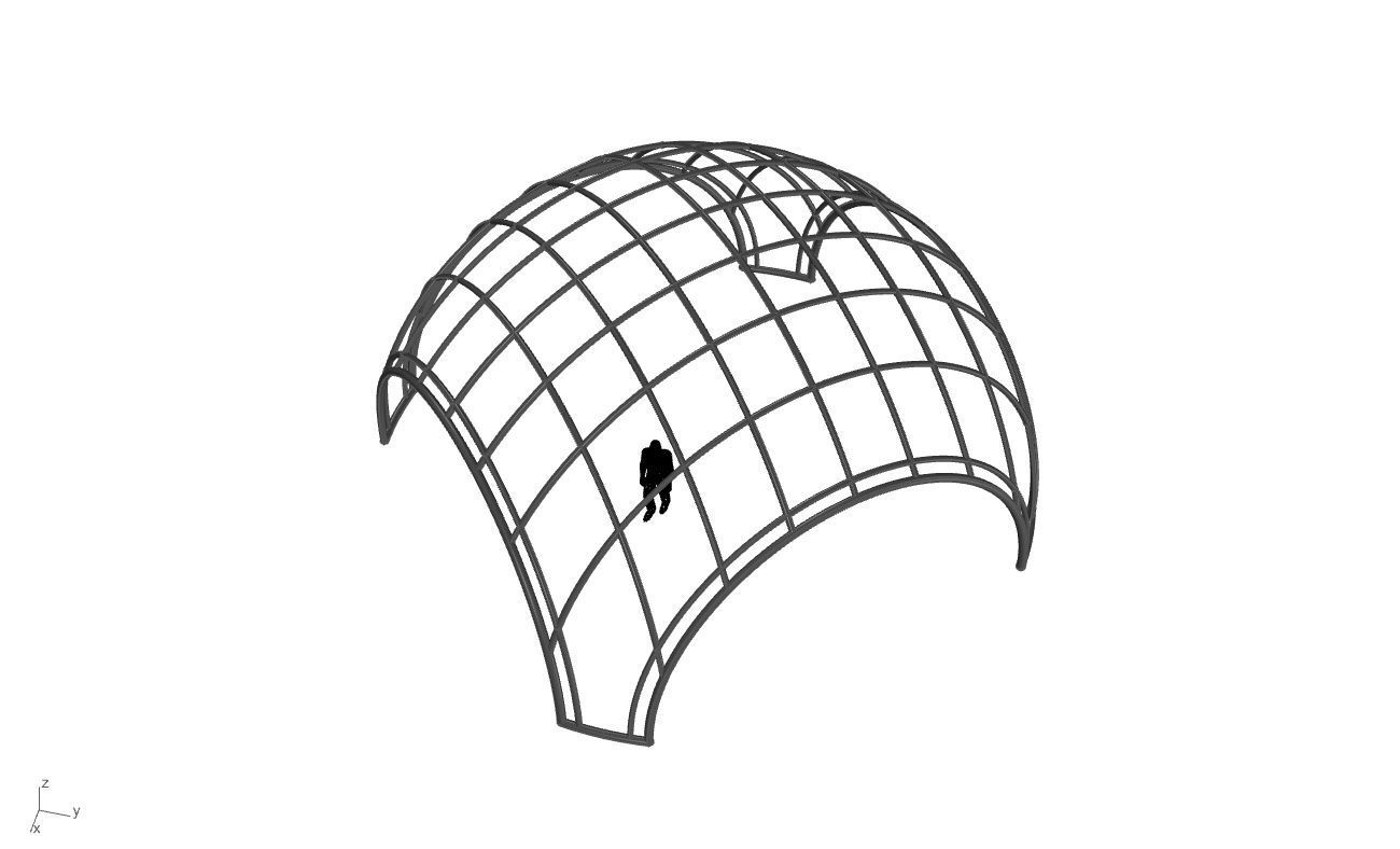 Dome Structure with Arched Entry and Diagonal Wireframe Design 3D model_65