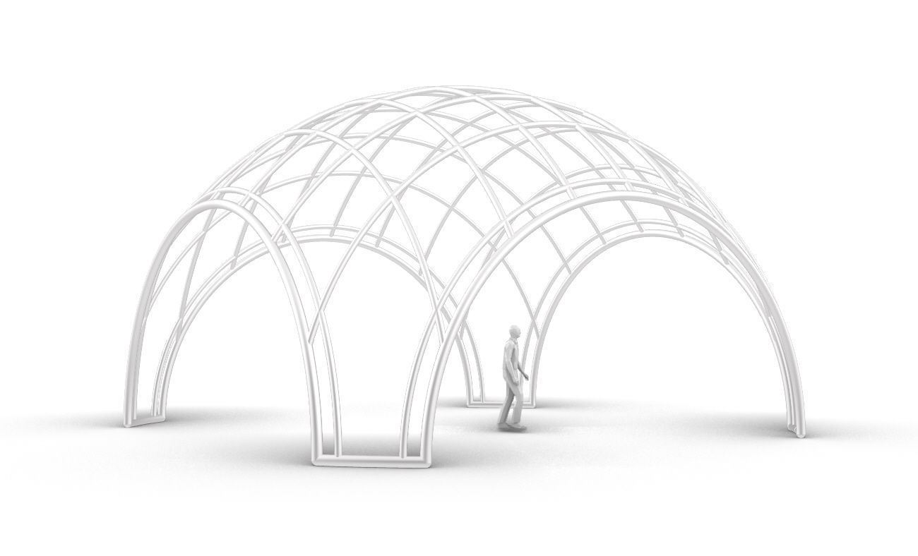 Dome Structure with Arched Entry and Diagonal Wireframe Design 3D model_37