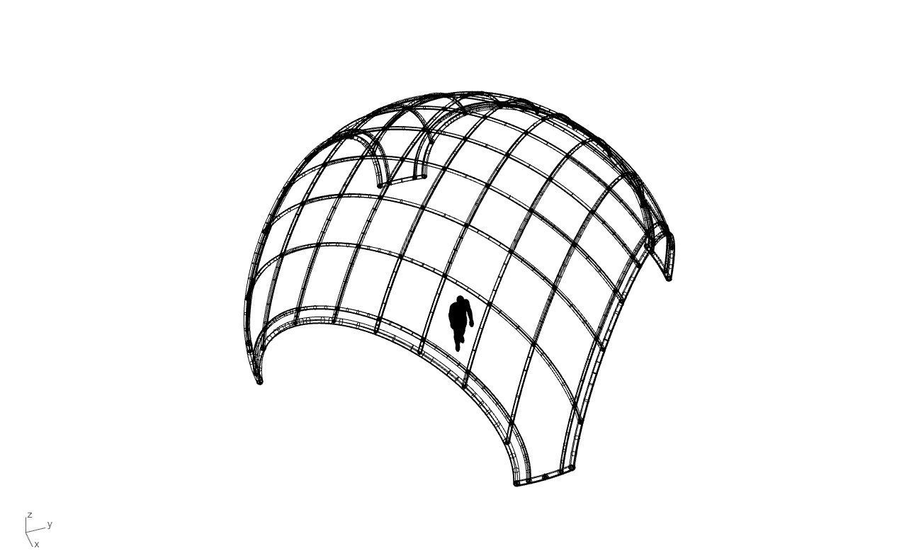 Dome Structure with Arched Entry and Diagonal Wireframe Design 3D model_83