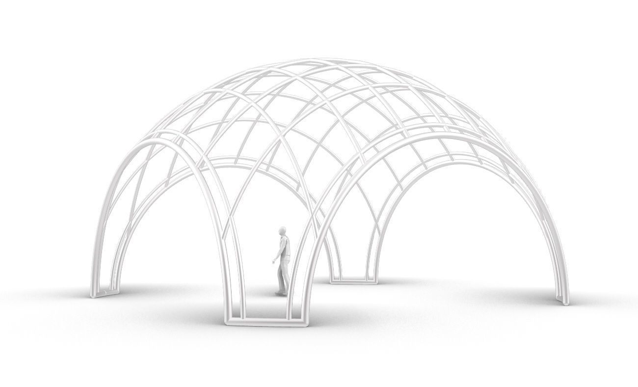 Dome Structure with Arched Entry and Diagonal Wireframe Design 3D model_27