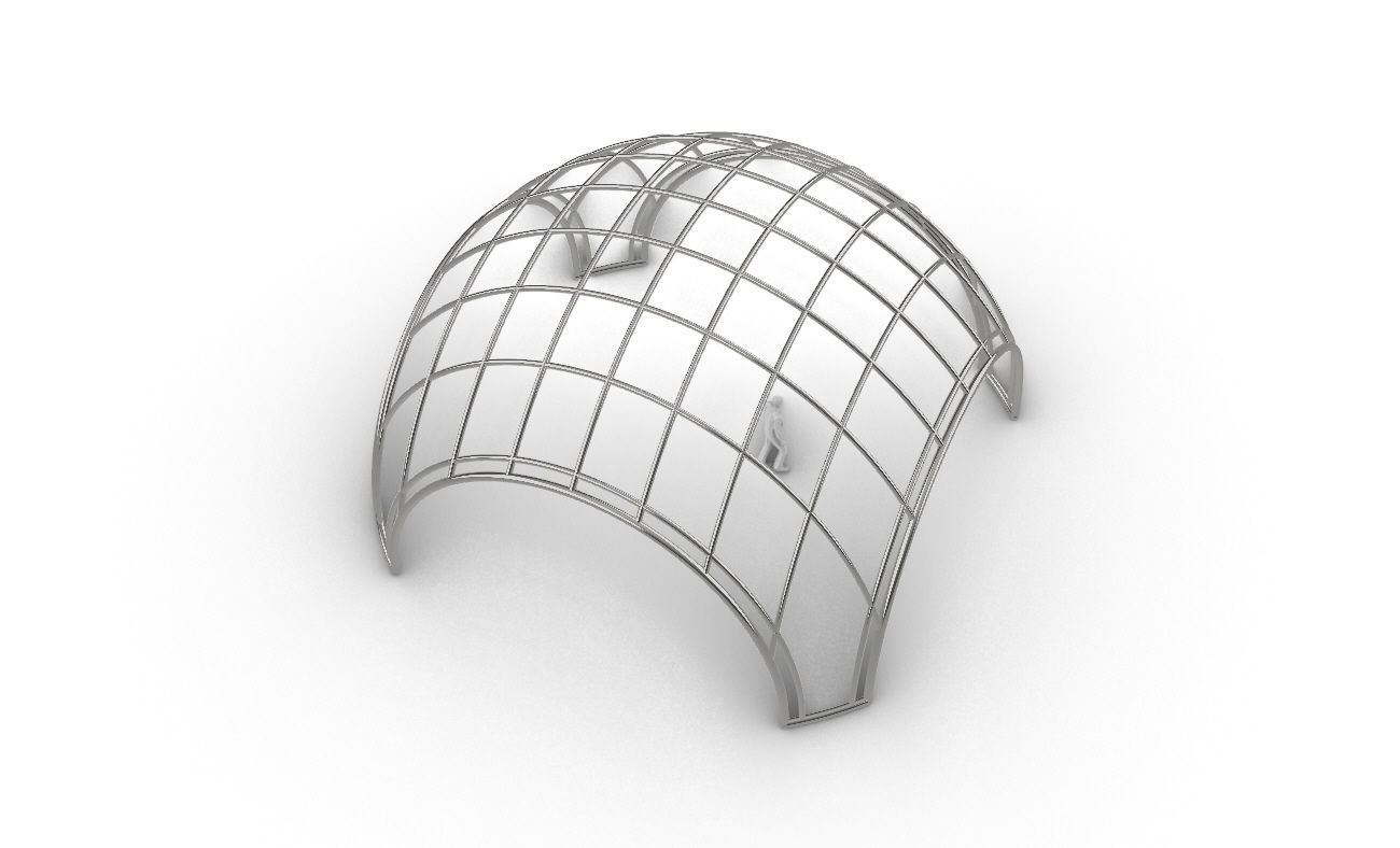 Dome Structure with Arched Entry and Diagonal Wireframe Design 3D model_58