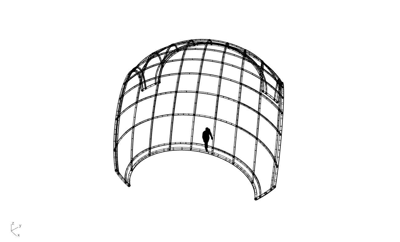 Dome Structure with Arched Entry and Diagonal Wireframe Design 3D model_82
