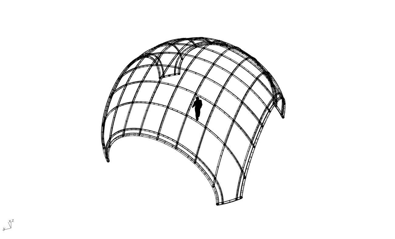 Dome Structure with Arched Entry and Diagonal Wireframe Design 3D model_93