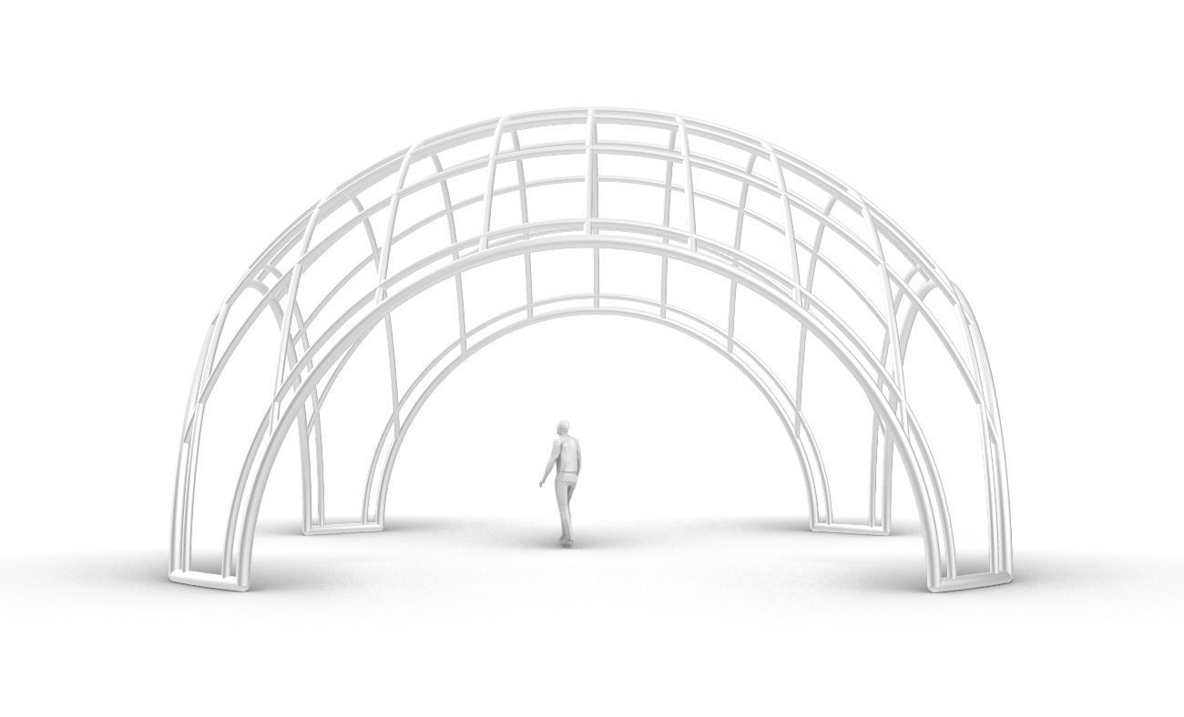 Dome Structure with Arched Entry and Diagonal Wireframe Design 3D model_29