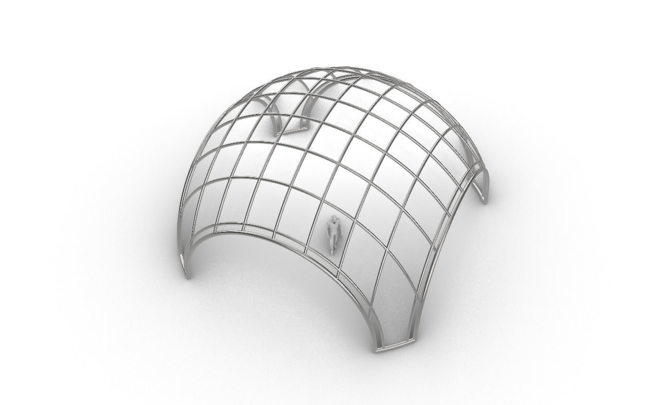 Dome Structure with Arched Entry and Diagonal Wireframe Design 3D model_43