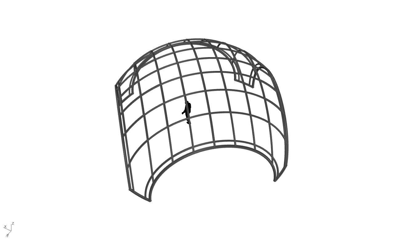 Dome Structure with Arched Entry and Diagonal Wireframe Design 3D model_71
