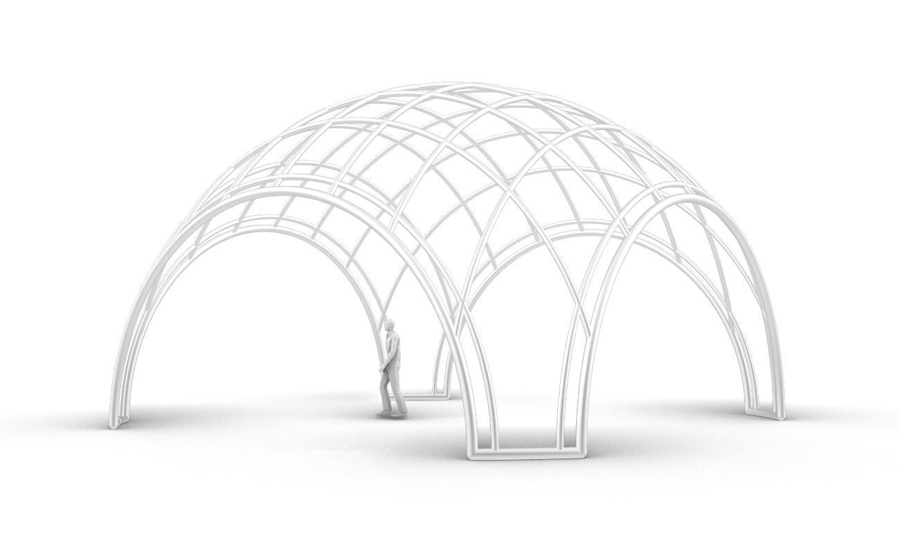 Dome Structure with Arched Entry and Diagonal Wireframe Design 3D model_26
