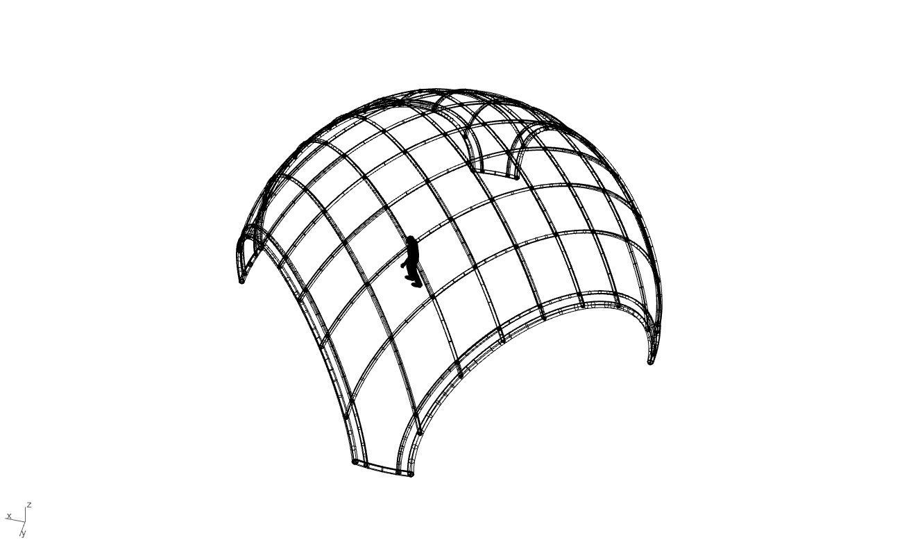 Dome Structure with Arched Entry and Diagonal Wireframe Design 3D model_90