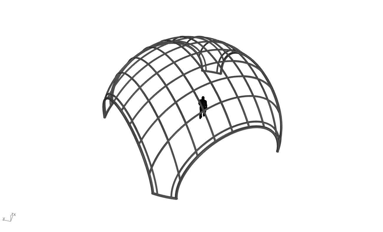 Dome Structure with Arched Entry and Diagonal Wireframe Design 3D model_75