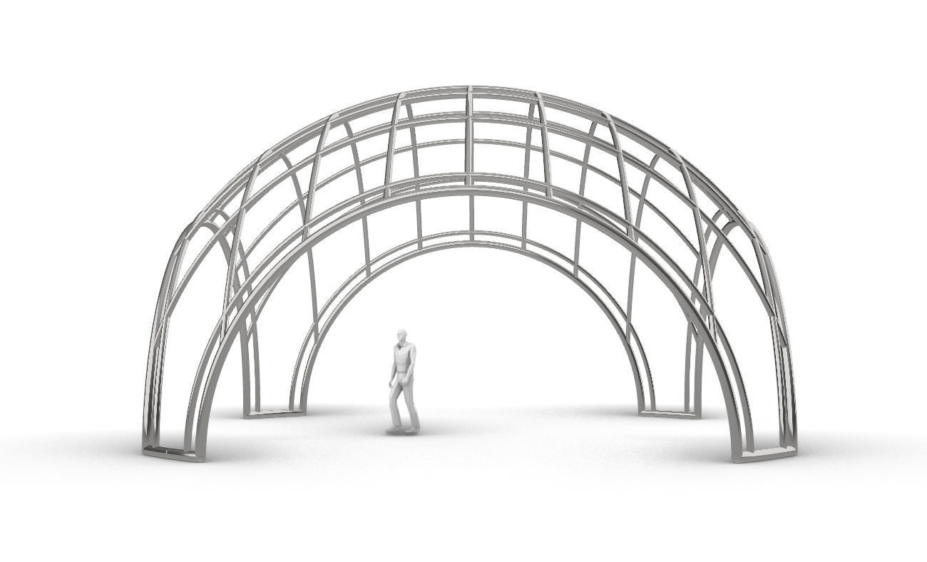 Dome Structure with Arched Entry and Diagonal Wireframe Design 3D model_4