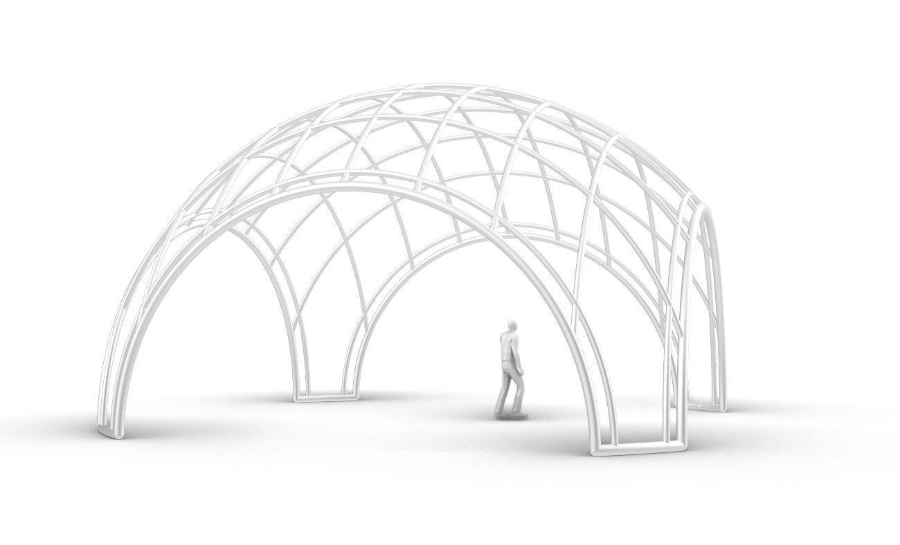 Dome Structure with Arched Entry and Diagonal Wireframe Design 3D model_35