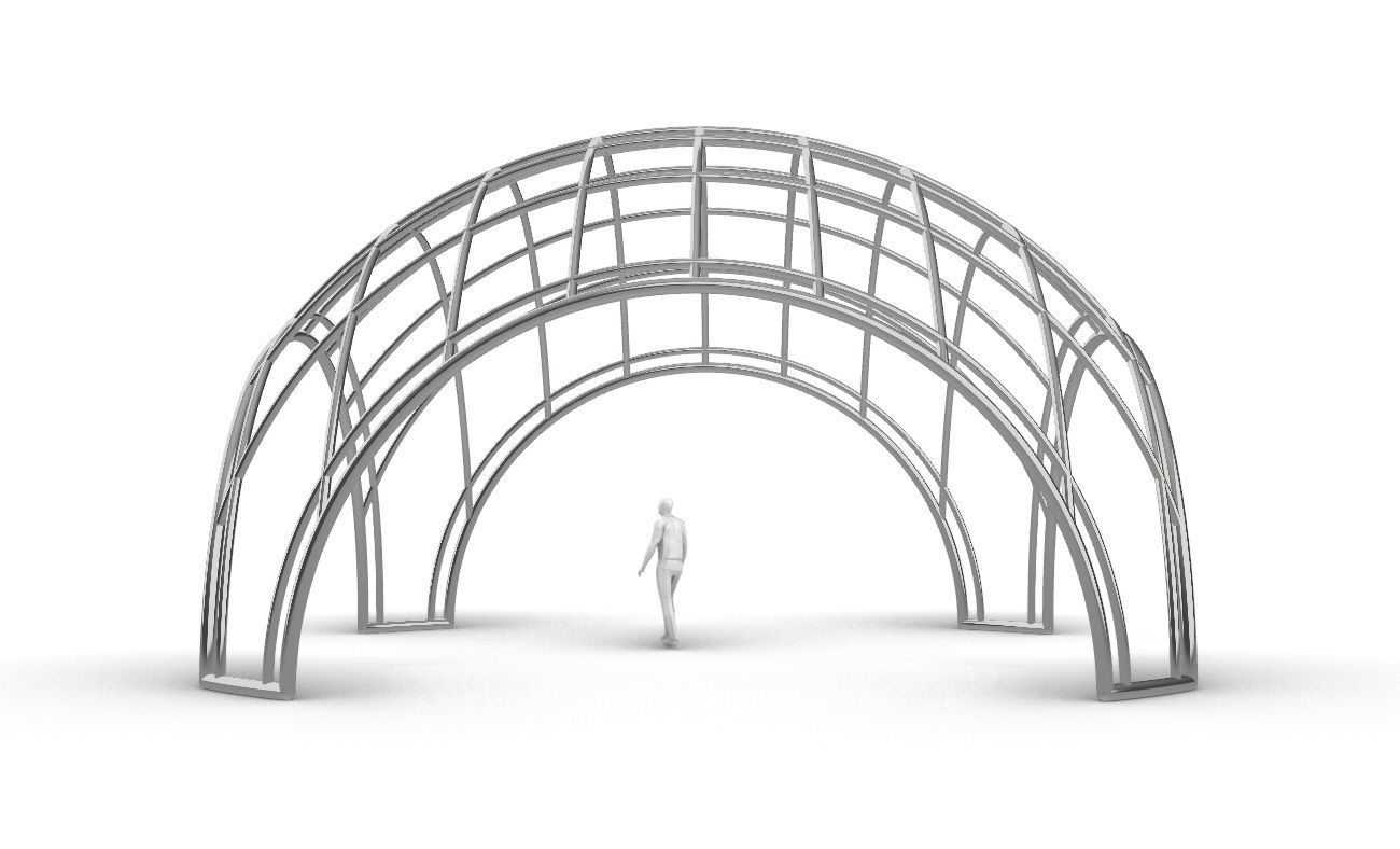 Dome Structure with Arched Entry and Diagonal Wireframe Design 3D model_9
