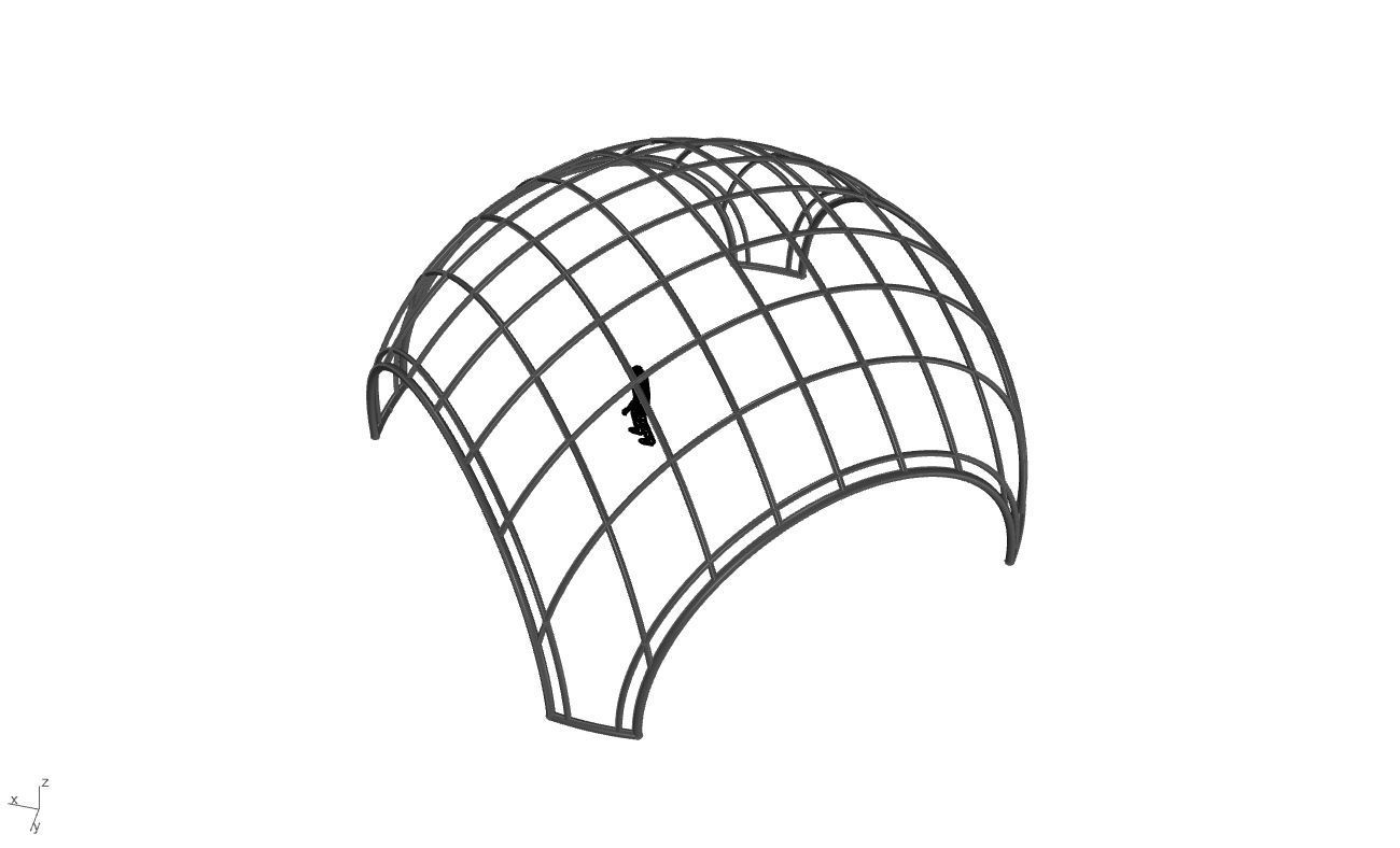 Dome Structure with Arched Entry and Diagonal Wireframe Design 3D model_70