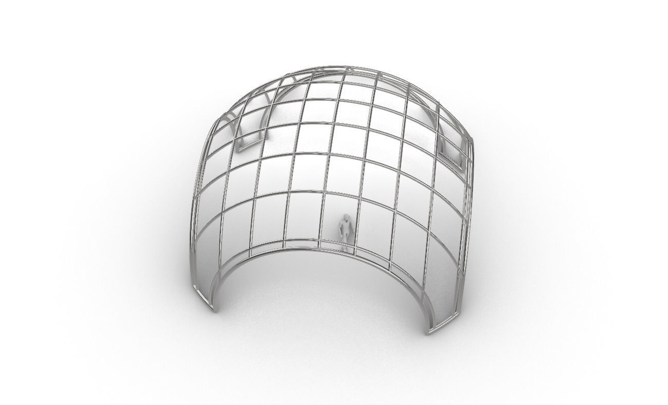 Dome Structure with Arched Entry and Diagonal Wireframe Design 3D model_42