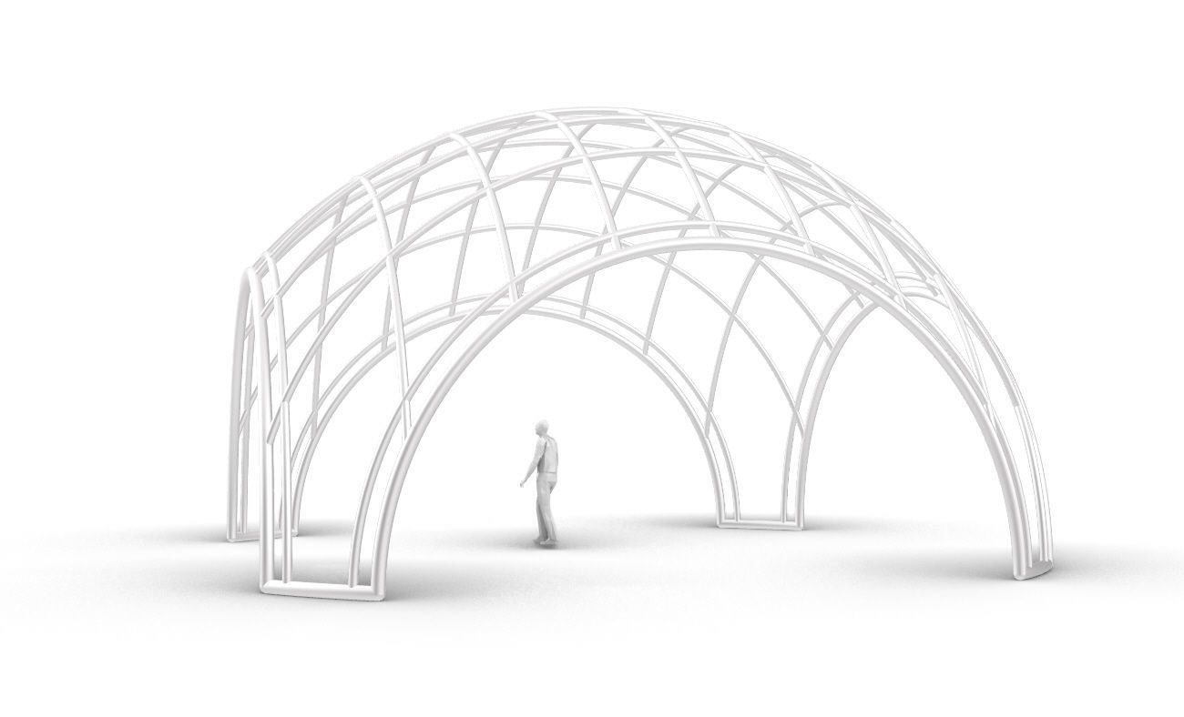 Dome Structure with Arched Entry and Diagonal Wireframe Design 3D model_28