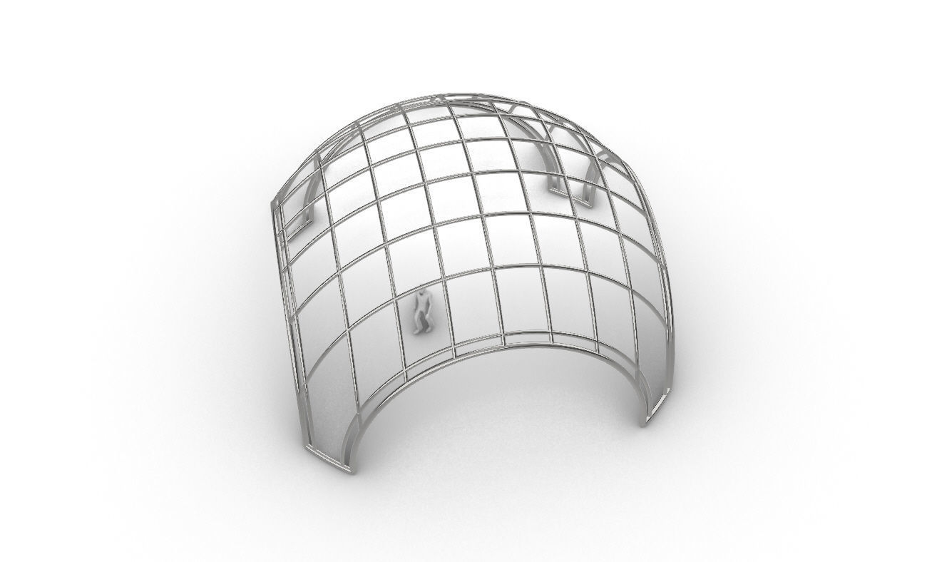 Dome Structure with Arched Entry and Diagonal Wireframe Design 3D model_46