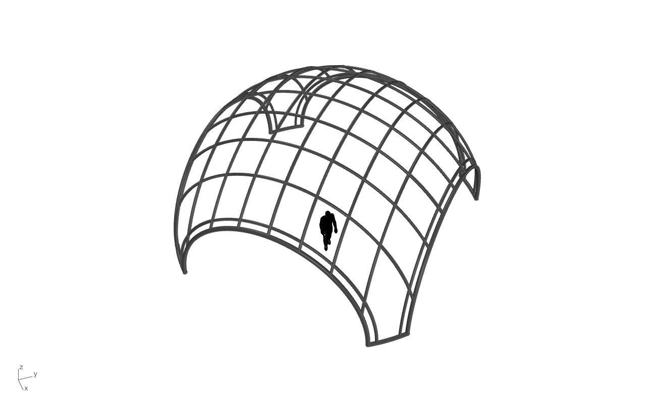 Dome Structure with Arched Entry and Diagonal Wireframe Design 3D model_63