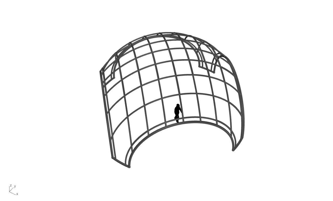 Dome Structure with Arched Entry and Diagonal Wireframe Design 3D model_61