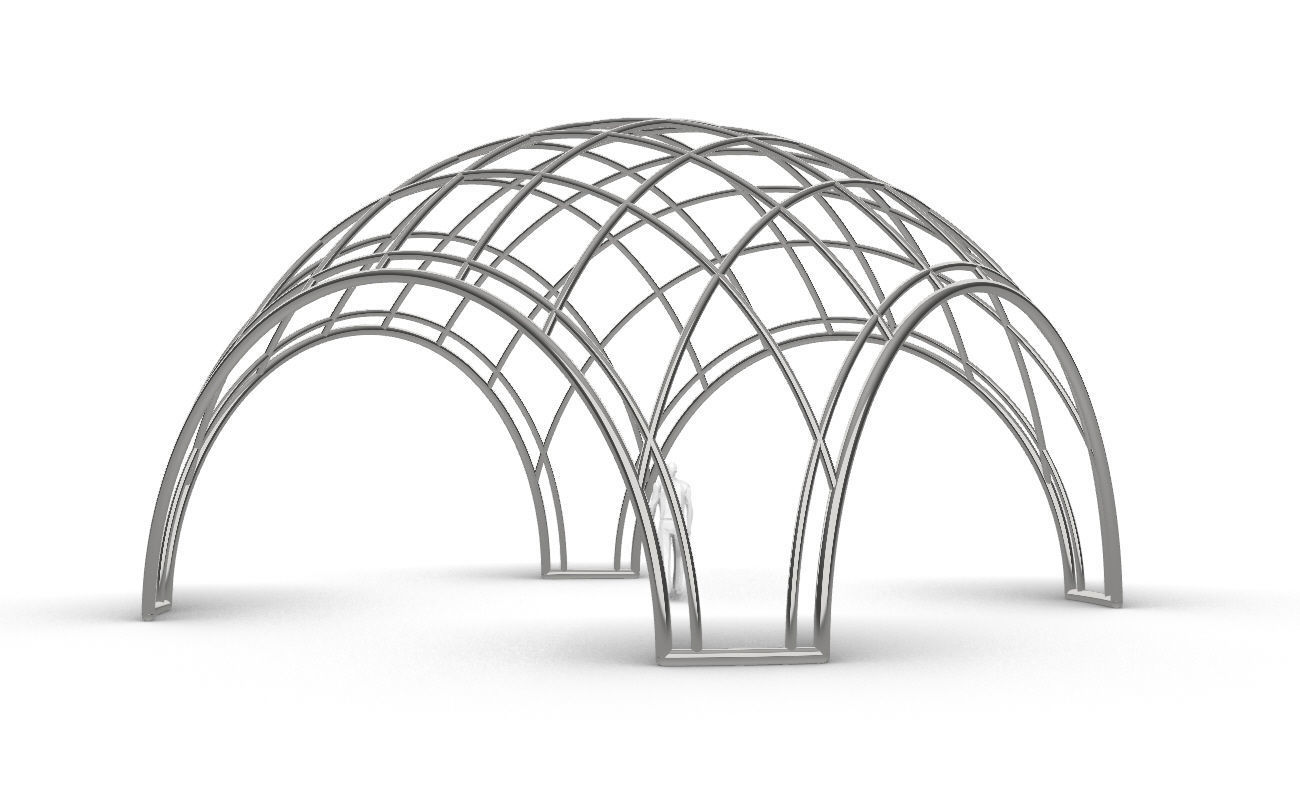 Dome Structure with Arched Entry and Diagonal Wireframe Design 3D model_11