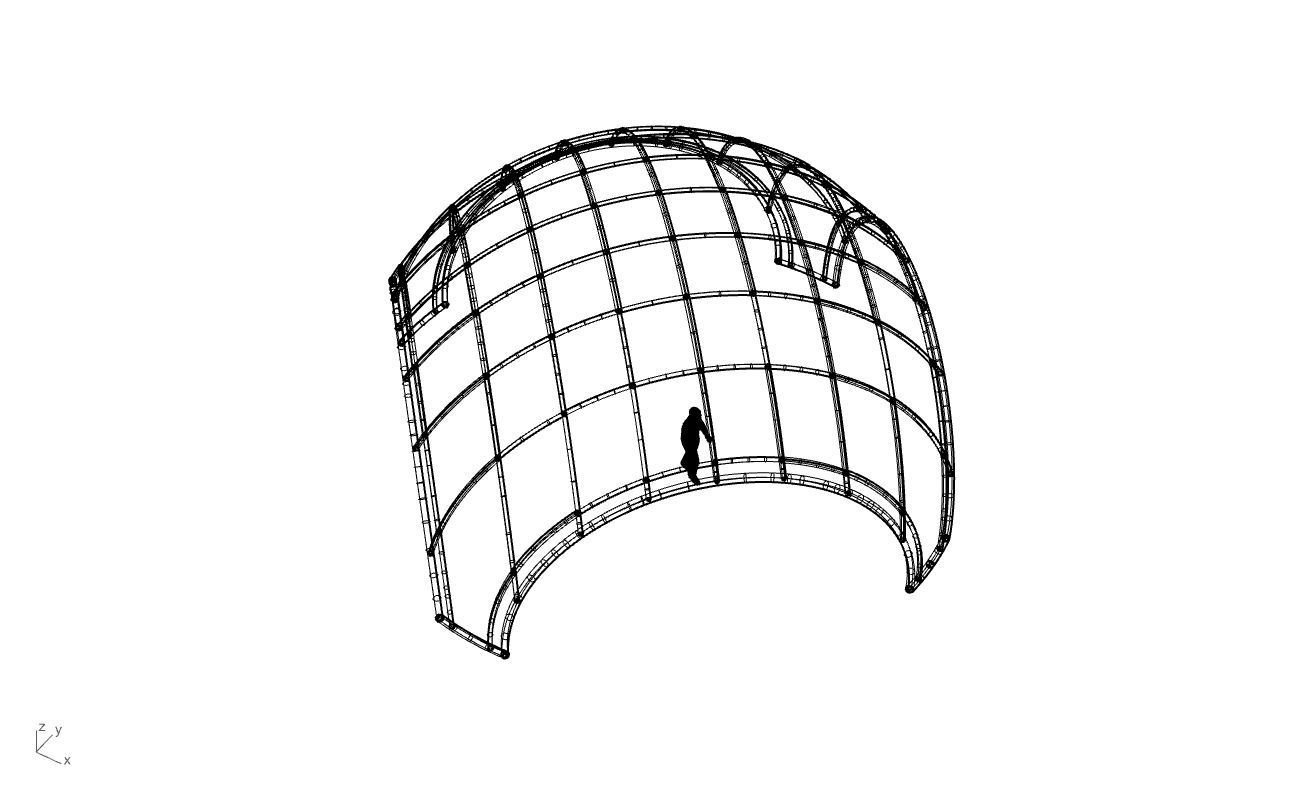 Dome Structure with Arched Entry and Diagonal Wireframe Design 3D model_81