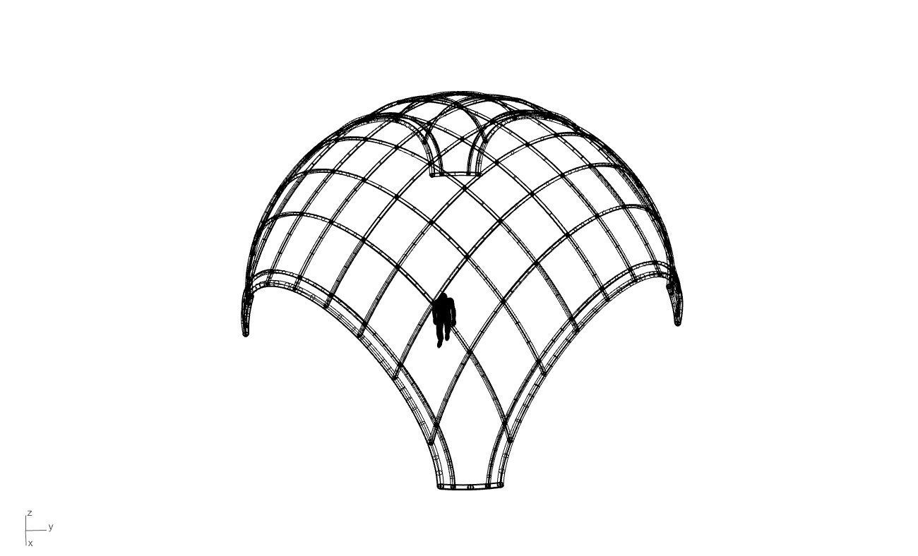 Dome Structure with Arched Entry and Diagonal Wireframe Design 3D model_84