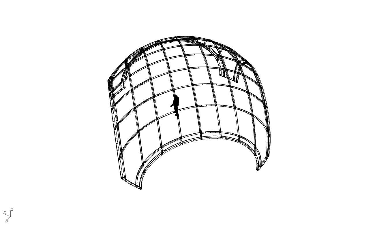 Dome Structure with Arched Entry and Diagonal Wireframe Design 3D model_91