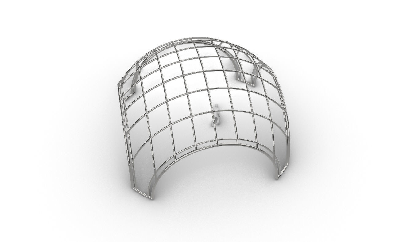 Dome Structure with Arched Entry and Diagonal Wireframe Design 3D model_56