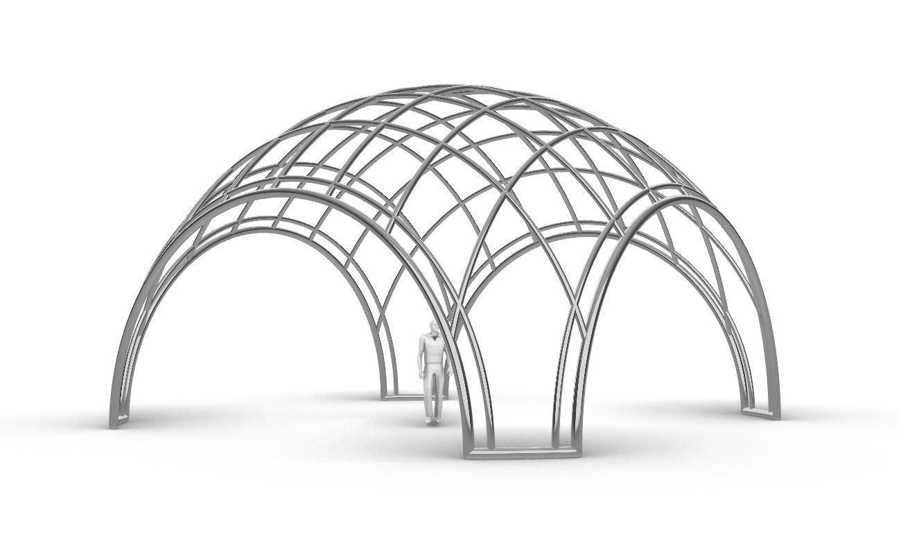 Dome Structure with Arched Entry and Diagonal Wireframe Design 3D model_1