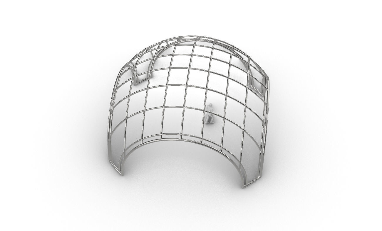 Dome Structure with Arched Entry and Diagonal Wireframe Design 3D model_57