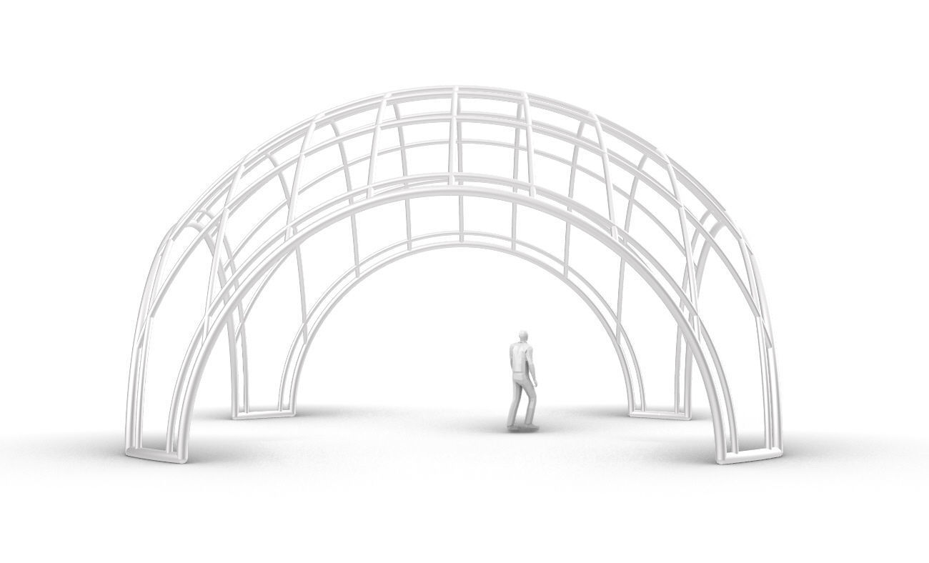 Dome Structure with Arched Entry and Diagonal Wireframe Design 3D model_34