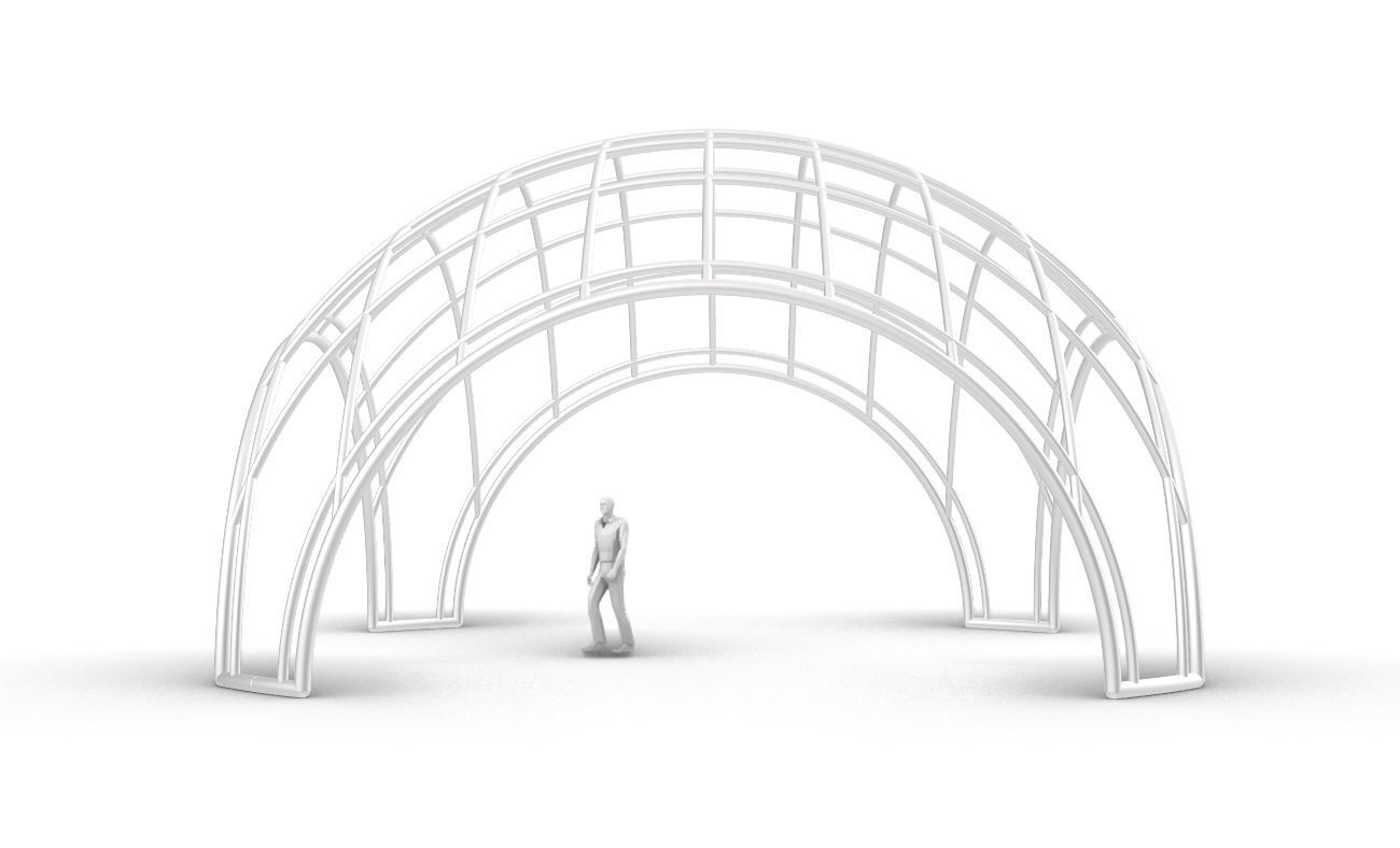 Dome Structure with Arched Entry and Diagonal Wireframe Design 3D model_24
