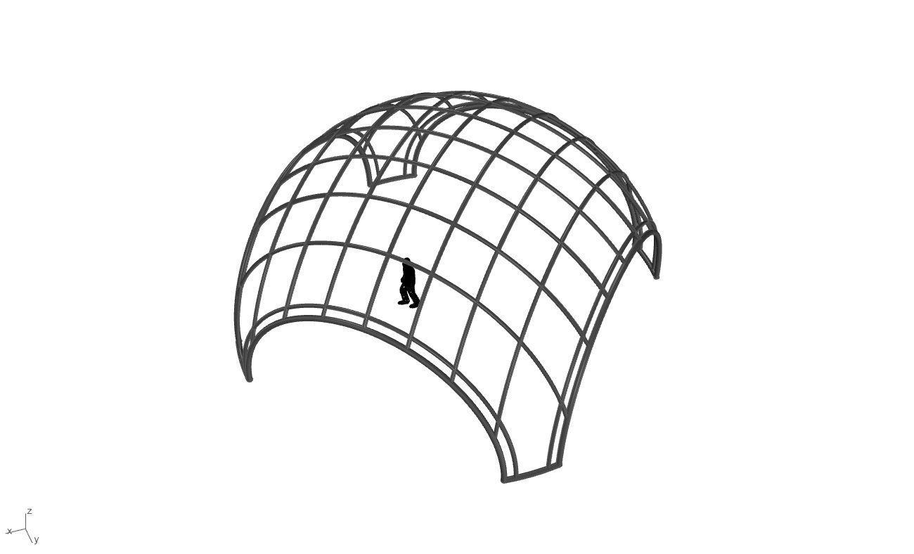 Dome Structure with Arched Entry and Diagonal Wireframe Design 3D model_68