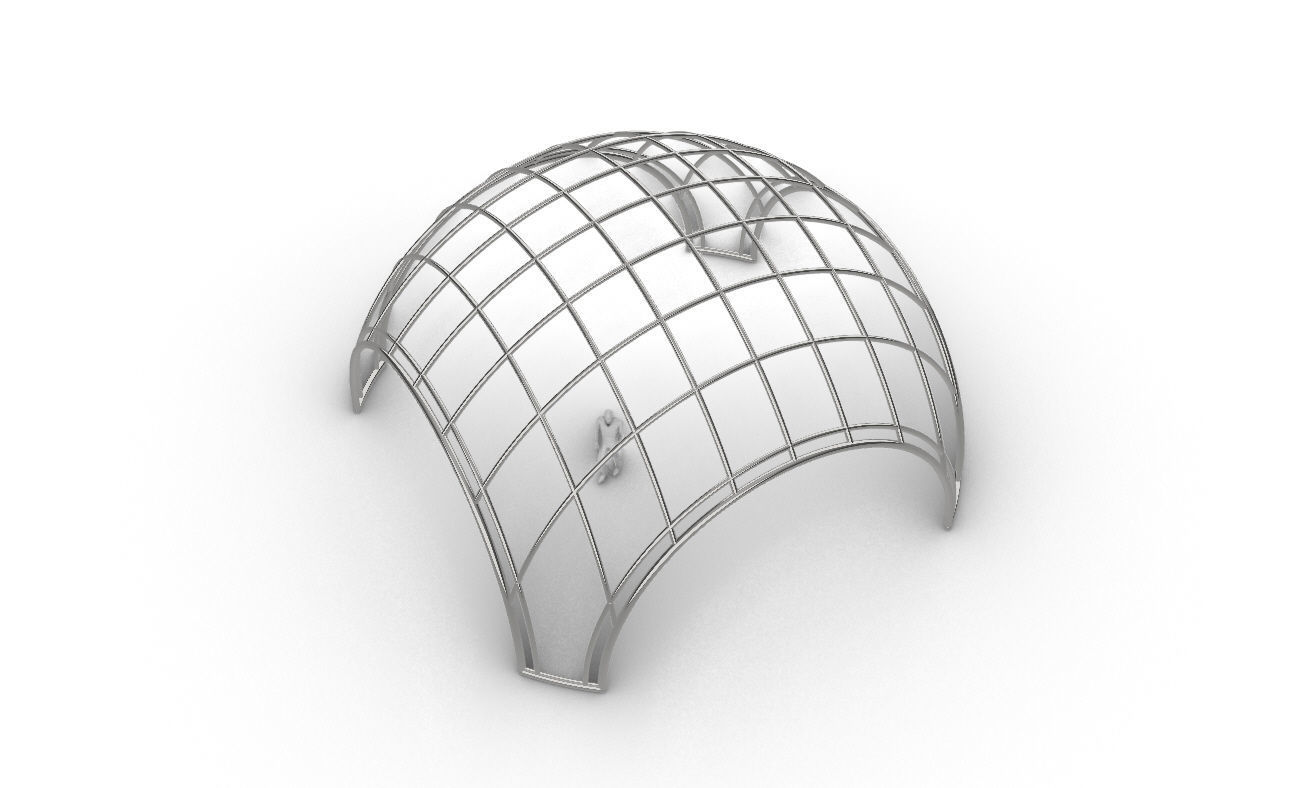 Dome Structure with Arched Entry and Diagonal Wireframe Design 3D model_45