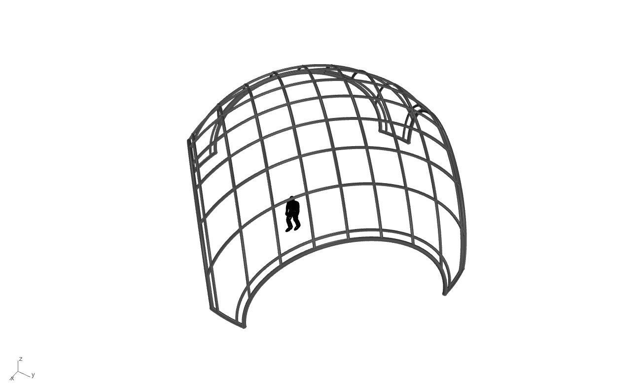 Dome Structure with Arched Entry and Diagonal Wireframe Design 3D model_66