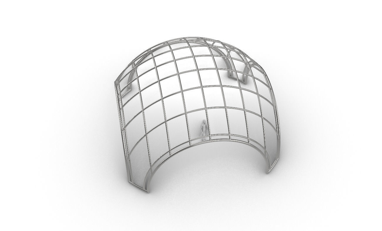 Dome Structure with Arched Entry and Diagonal Wireframe Design 3D model_41