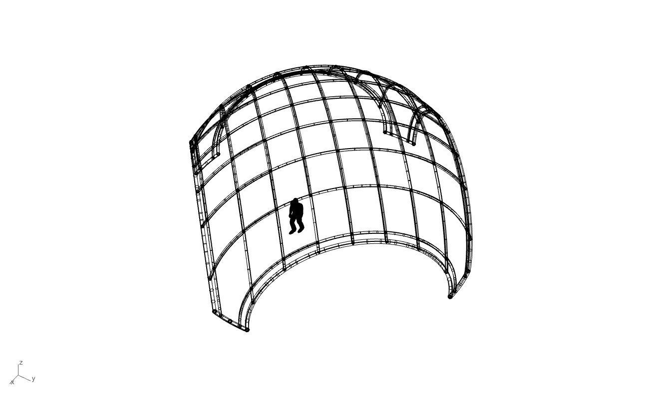 Dome Structure with Arched Entry and Diagonal Wireframe Design 3D model_86