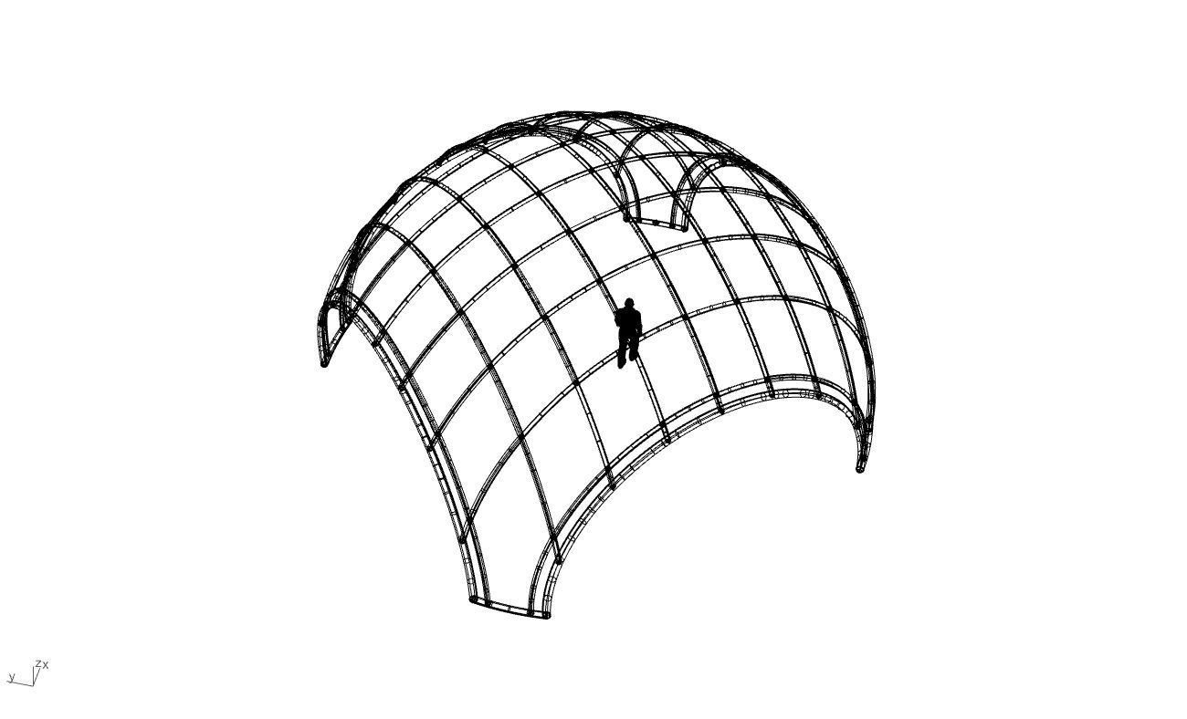 Dome Structure with Arched Entry and Diagonal Wireframe Design 3D model_95