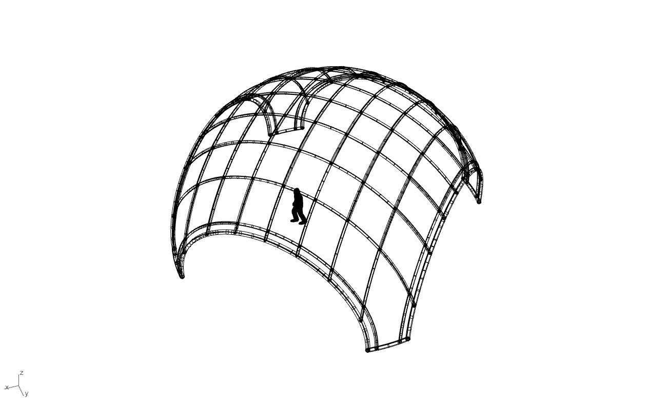 Dome Structure with Arched Entry and Diagonal Wireframe Design 3D model_88