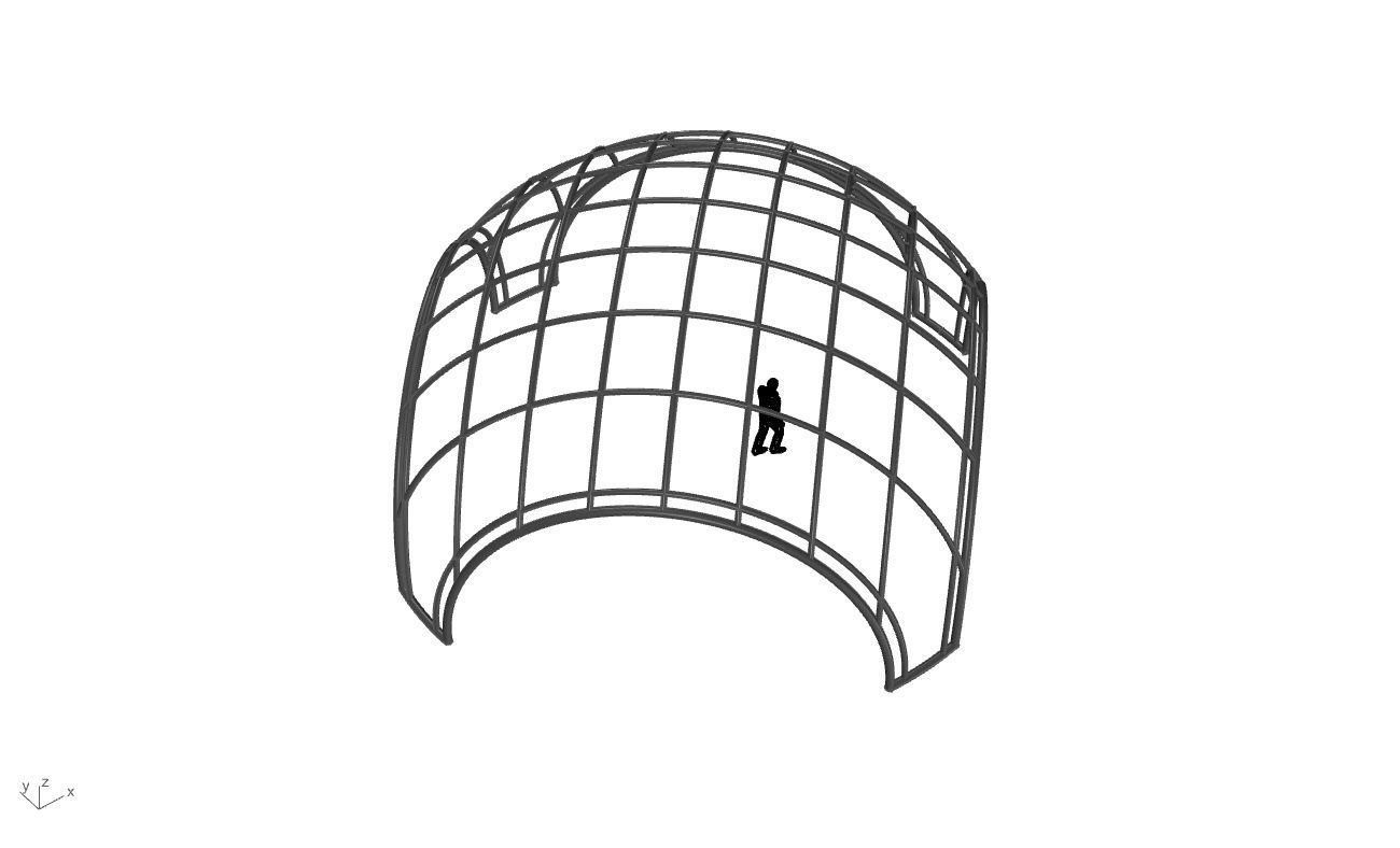 Dome Structure with Arched Entry and Diagonal Wireframe Design 3D model_77