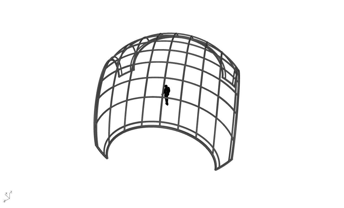 Dome Structure with Arched Entry and Diagonal Wireframe Design 3D model_72