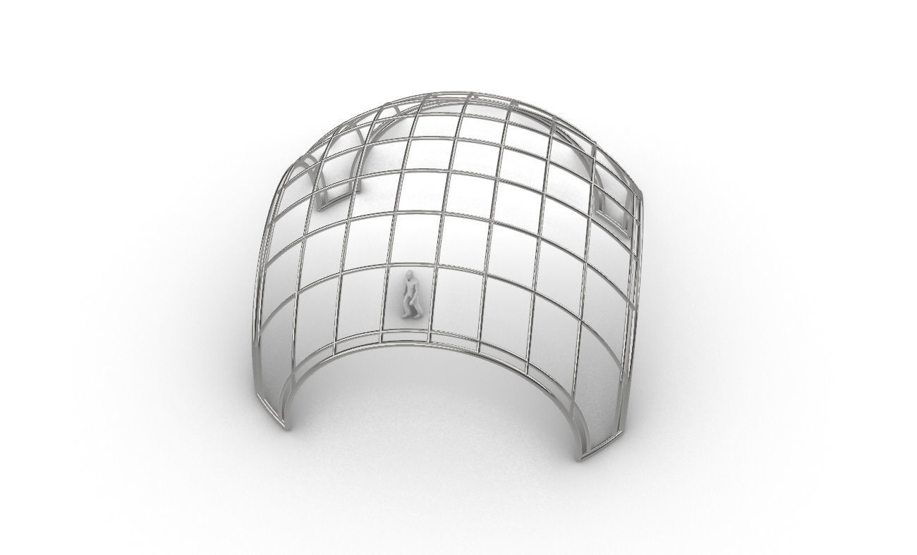 Dome Structure with Arched Entry and Diagonal Wireframe Design 3D model_47