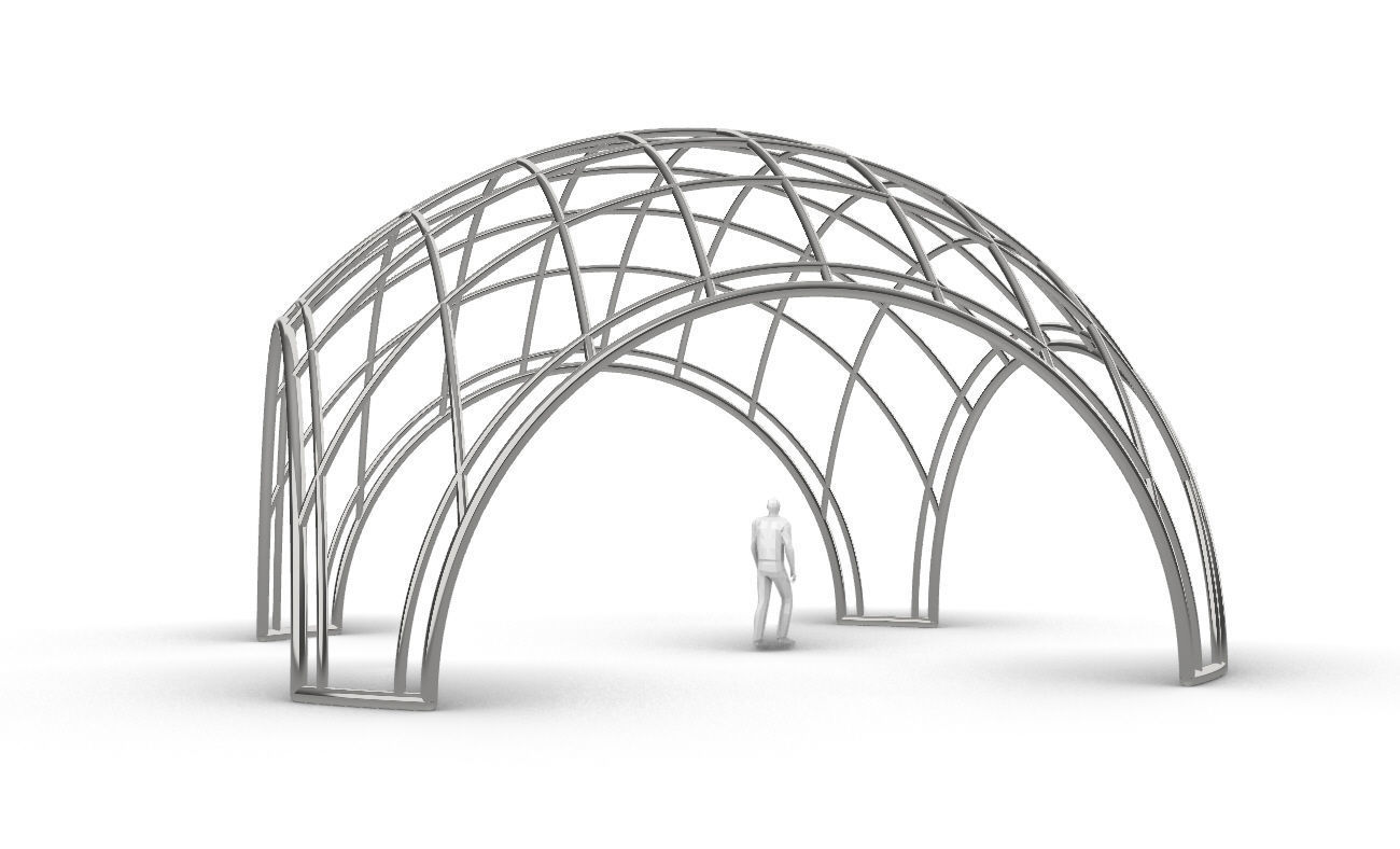 Dome Structure with Arched Entry and Diagonal Wireframe Design 3D model_13