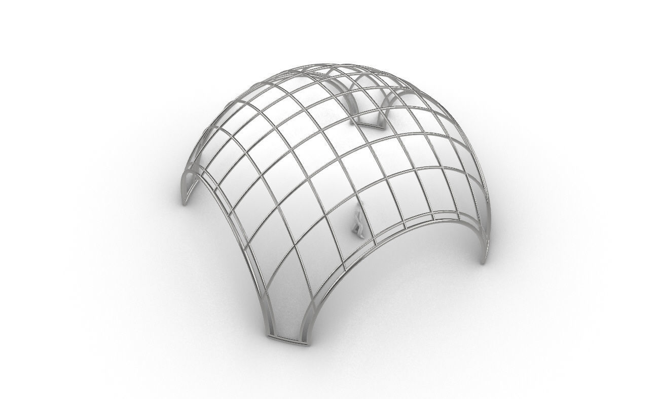 Dome Structure with Arched Entry and Diagonal Wireframe Design 3D model_40
