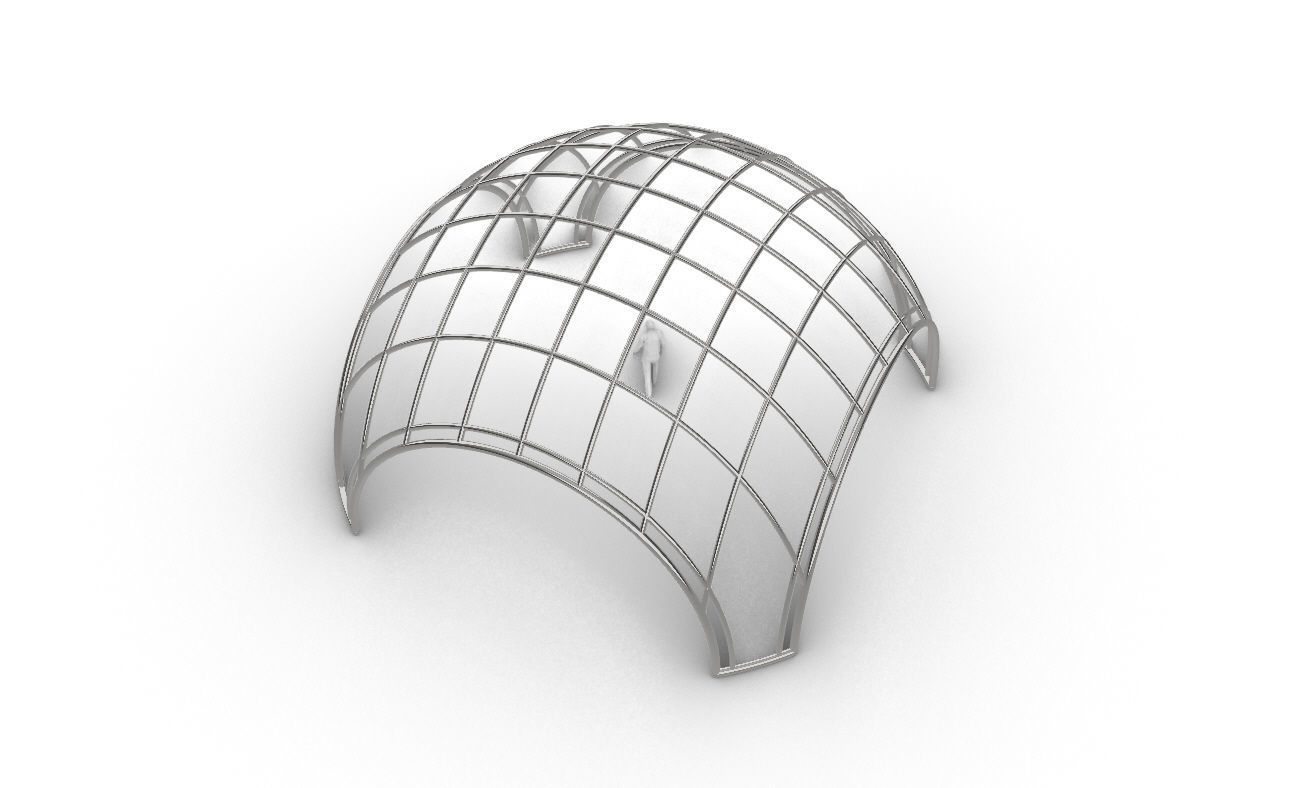 Dome Structure with Arched Entry and Diagonal Wireframe Design 3D model_53