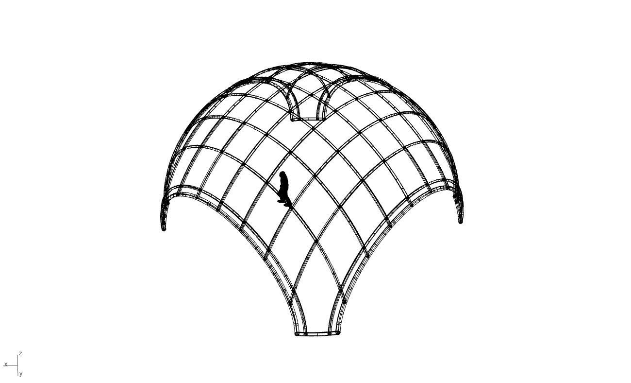 Dome Structure with Arched Entry and Diagonal Wireframe Design 3D model_89